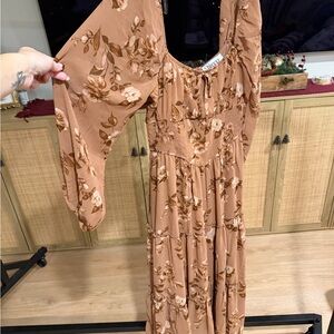 Trixxi Brown Floral Long Sleeve Dress